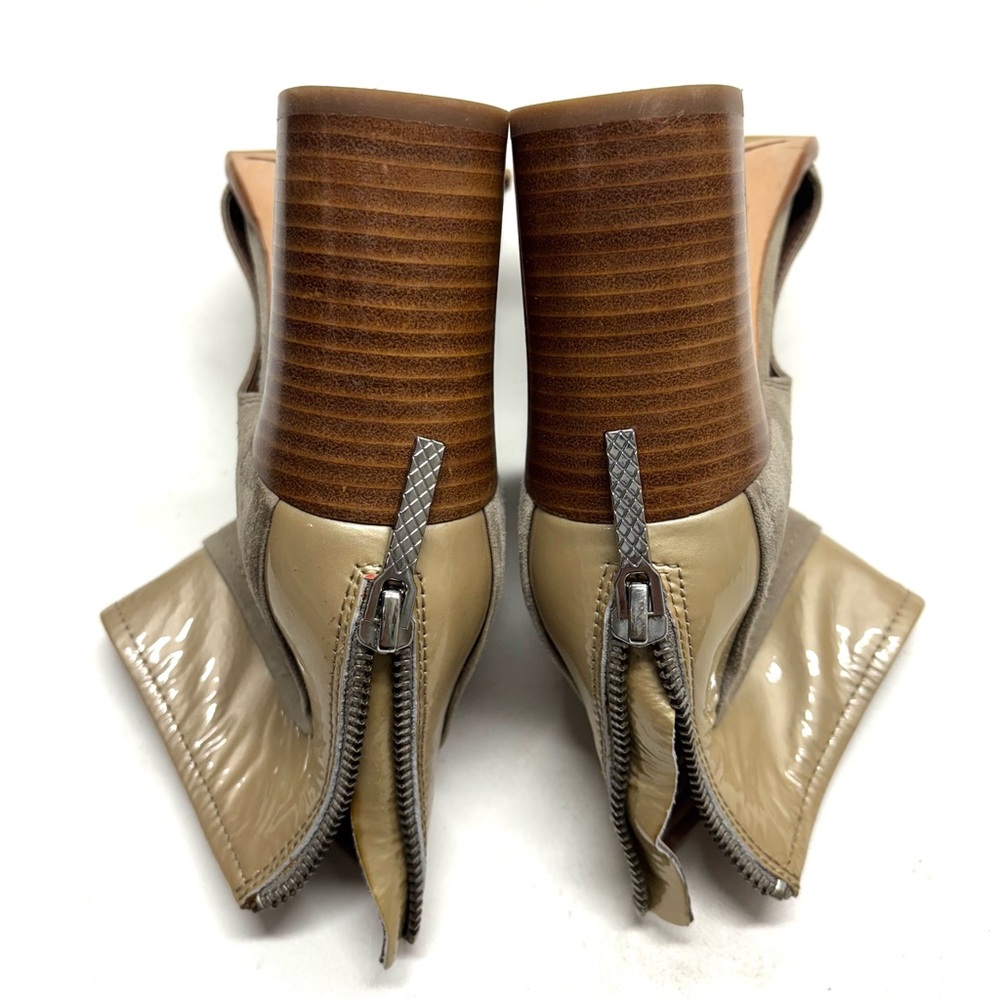 Donald J Pliner Suede Open Toe Heeled Ankle Boot Shoes Back Zip Beige Tan Size 6 - Picture 12 of 16